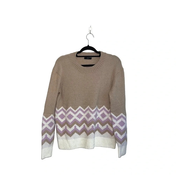 J. Crew Tan & White Wool Blend Fair Isle Knit Pullover Sweater Large Women’s - Picture 11 of 11